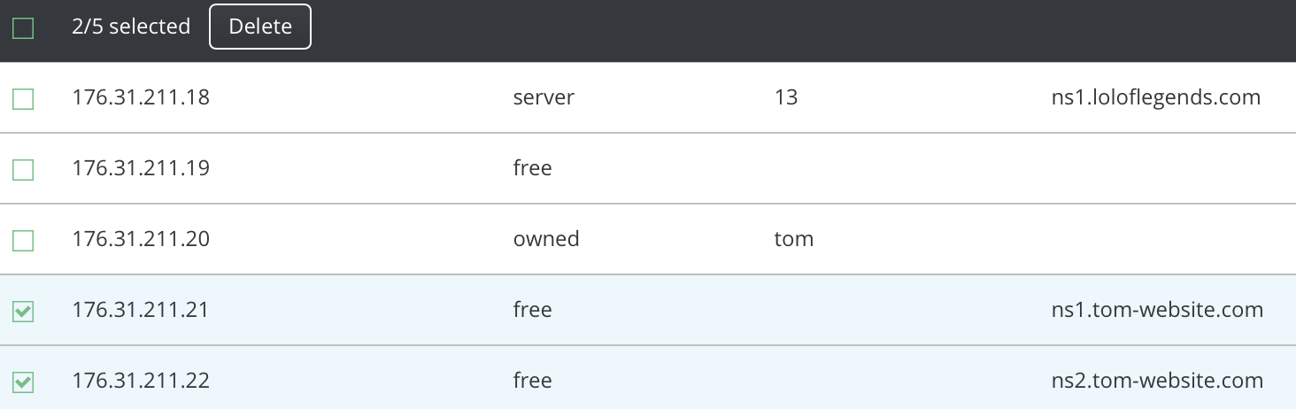 delete nameservers