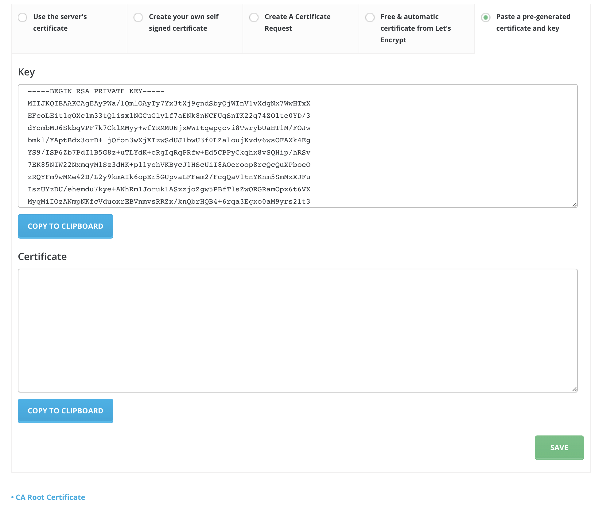 ssl pre generated certificate