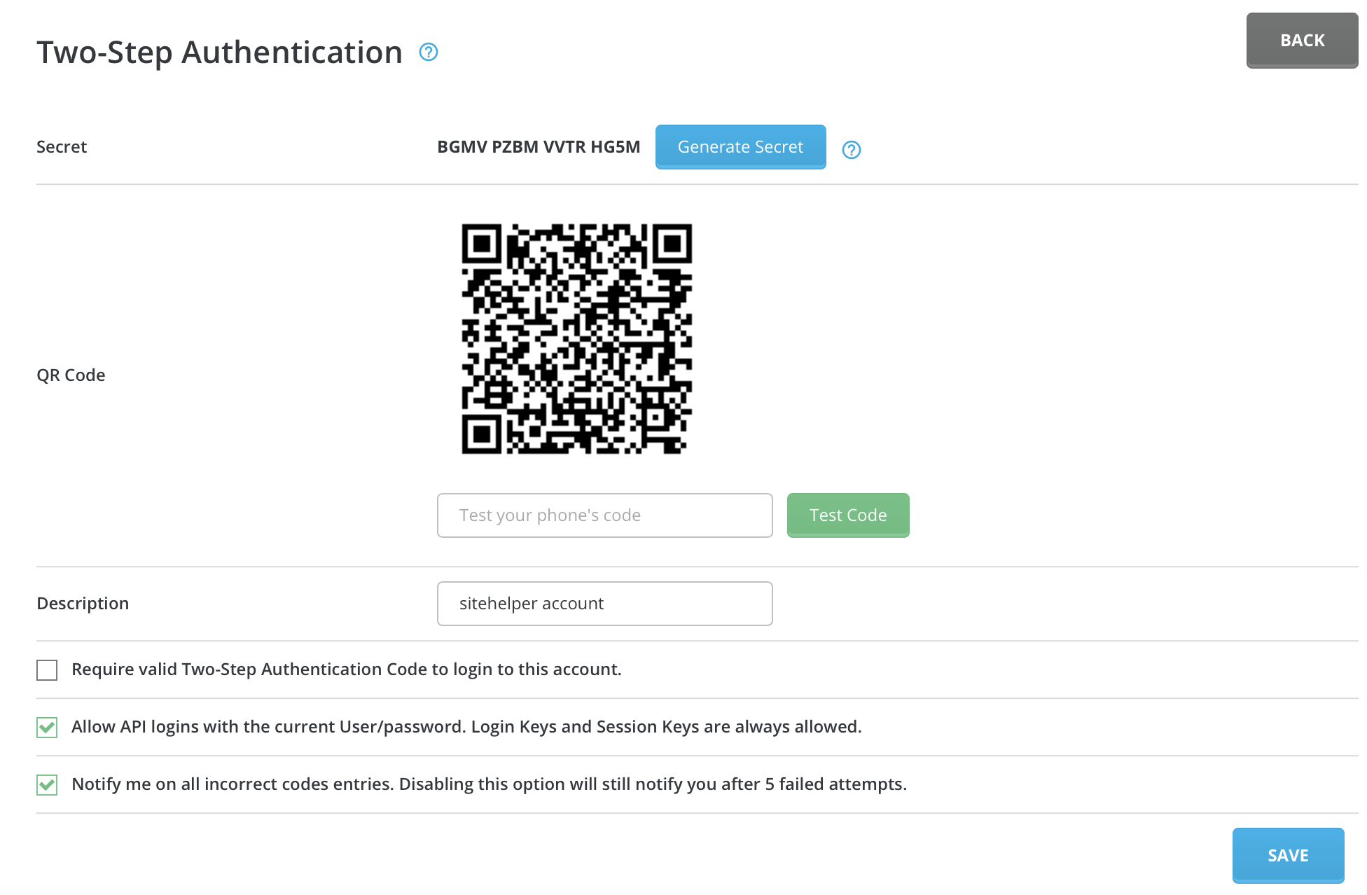 Generate two-step authentication secret