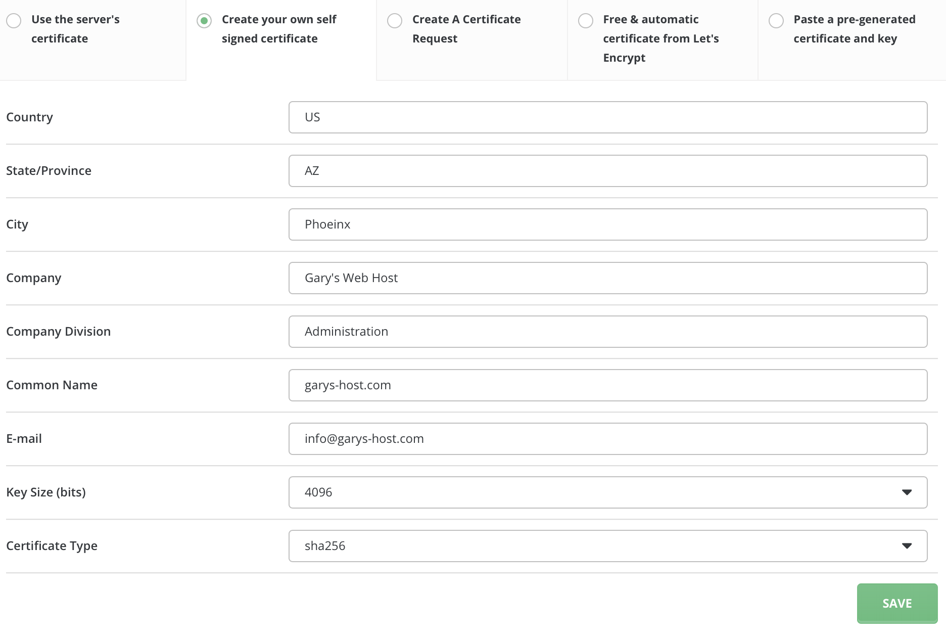 ssl certifikát s vlastným podpisom